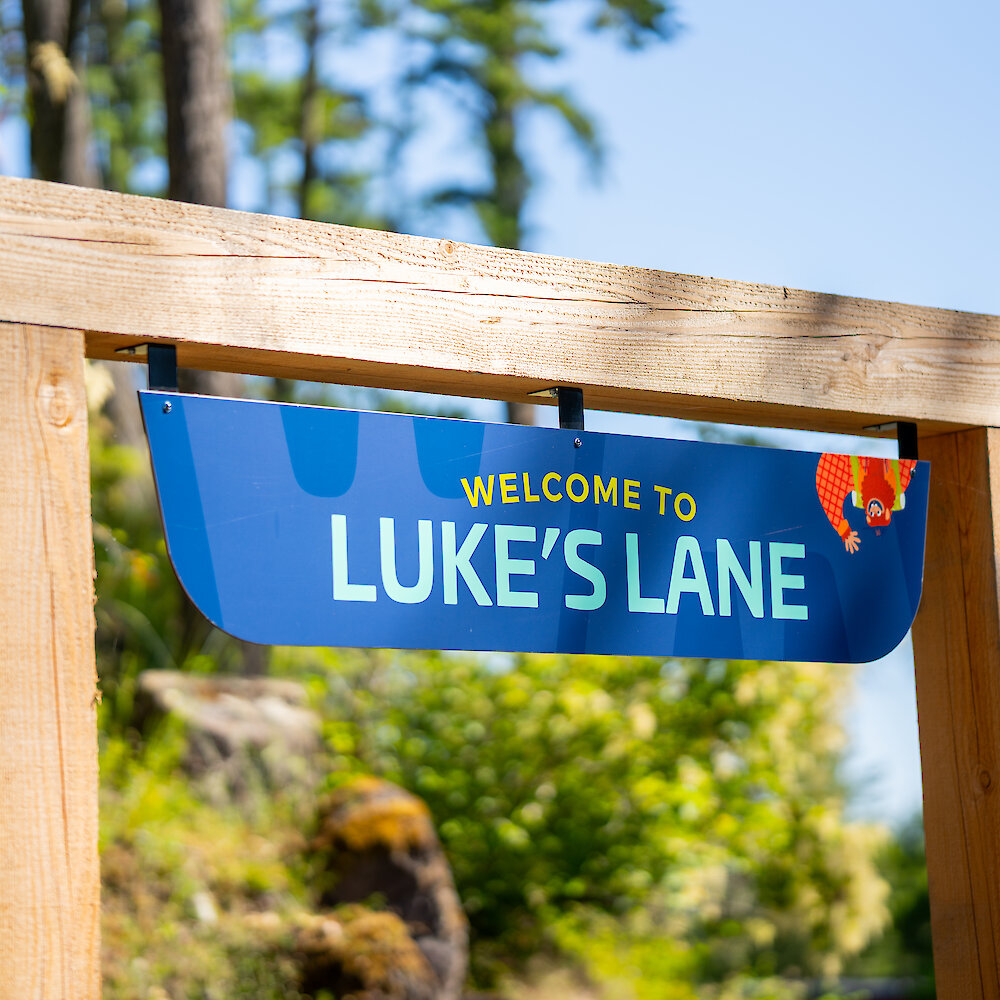 Lukes Lane entrance sign at the Malahat Skywalk.