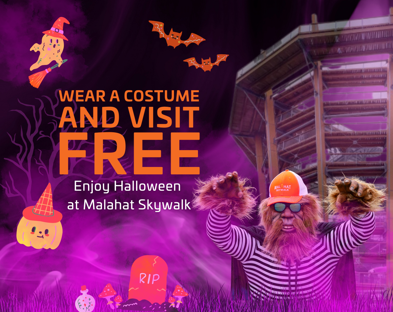 Wear a costume and visit free enjoy halloween at Malahat SkyWalk